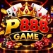 P888 Game online casino gaming logo with cards, chips, dice and gold crown